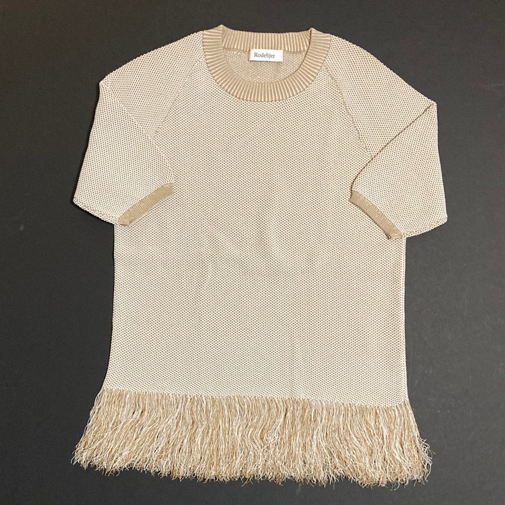 Rodebjer Elegant Beige Sweater with Fringe